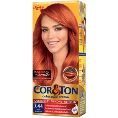 Tintura Cor e Ton Vermelho 7.44 Ruivo Acobreado