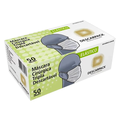 Máscara Descarpack Tripla com Elastico Branca C/50 Unidades